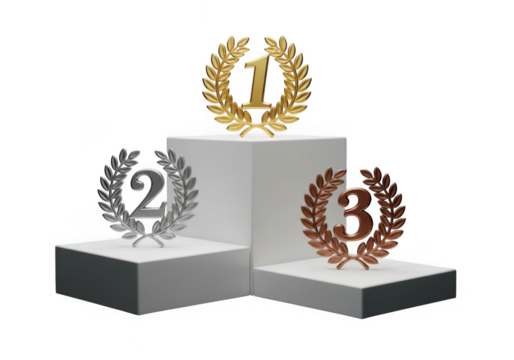 First second and third place awards isolated on transparent background for competition and achievement