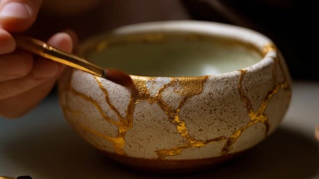 Artisan Restoring Pottery with Gold, Kintsugi Technique for Unique Craftsmanship