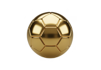 Golden soccer ball isolated on transparent background for sports and achievement