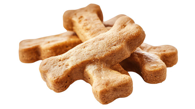 A close-up view of freshly baked dog biscuits shaped like bones. arranged neatly on a white background. ideal for pet food advertisements or animal care articles