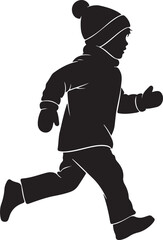 Child running silhouette in winter clothes
Child playing running in snow silhouette
Child winter wear running action graphic