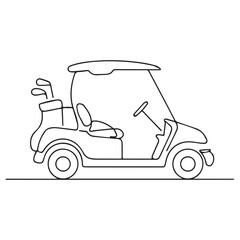 One continuous line illustration of an golf car, isolated on white background.