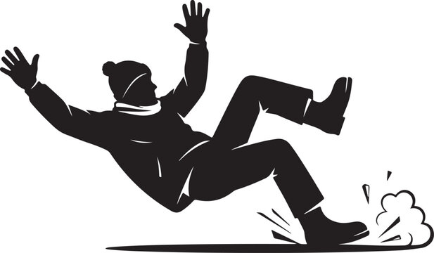Falling man slipping on ice silhouette

Falling person winter accident vector

Falling slip and trip danger icon