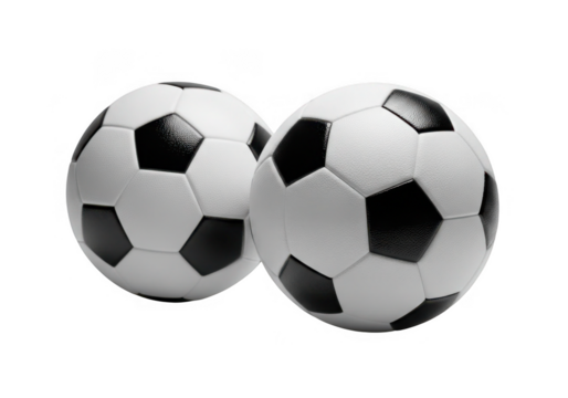 Two soccer balls isolated on transparent background for sports and games