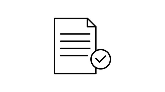 Black and white outline of a document featuring a checkmark, symbolizing approval or completion.
