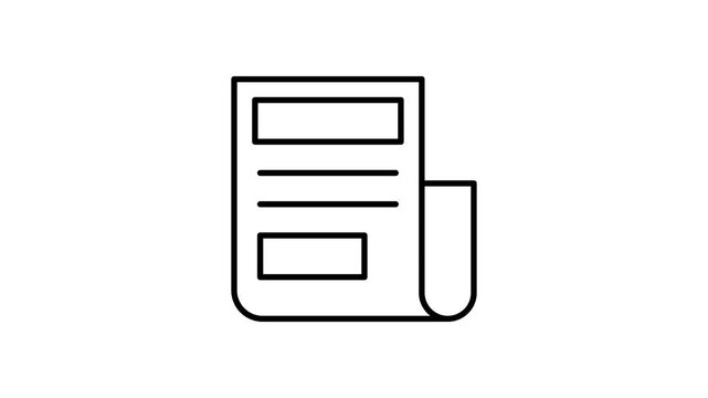 Black and white outline illustration of a document with lines representing text.