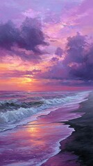 Coastal Sunset Scene With Starry Sky and Reflective Water