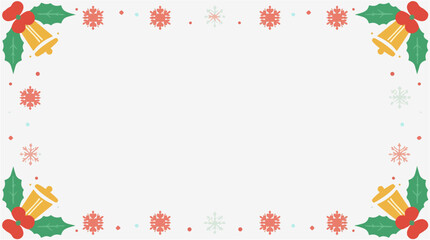 Vector Christmas frame background with flat design, featuring a minimalist aesthetic, vibrant festive colors, and bold lines, set against a clean and simple
