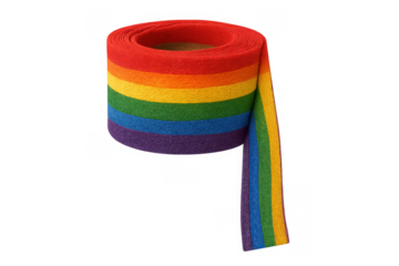 Rainbow pride felt fabric spool unrolling, showing colorful stripes for lgbtq+ community support and crafts on transparent background