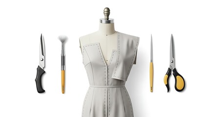 Fashion design tools on a white background