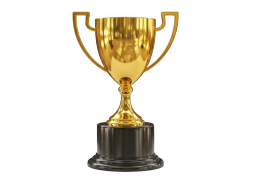 Golden trophy isolated on transparent background for award ceremony and victory celebration