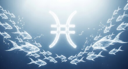 Pisces constellation ethereal aquatic zodiac sign with luminous fish swimming gracefully