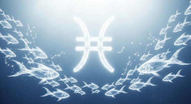 Pisces constellation ethereal aquatic zodiac sign with luminous fish swimming gracefully