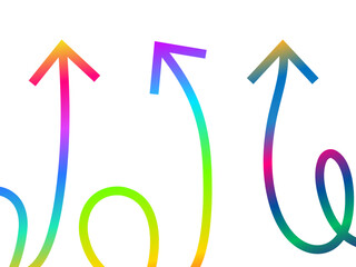 Colorful gradient grow‑up arrows with smooth rainbow line styling ideal for business growth concepts, progress graphics, direction visuals and modern abstract designs