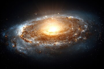 Spiral Galaxy Illuminated Against The Dark Cosmos with Swirling Arms and Bright Core
