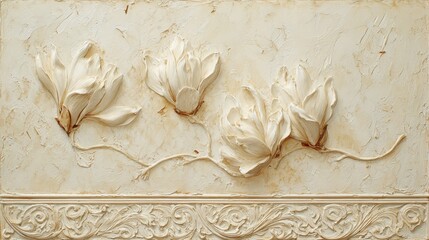 Textured Relief of Floral Forms and Foliage in Cream Tones