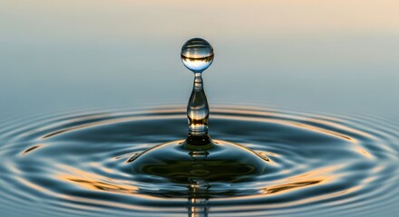Captivating water droplet creating circular ripples with stunning reflections in a serene ambiance
