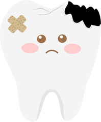 Cute decayed tooth cartoon illustration with facial expression