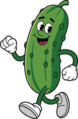 Smiling Cucumber Mascot Walking Energetically – Fun Cartoon Vegetable Vector