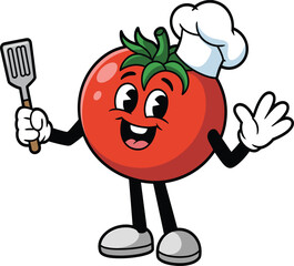 Tomato Chef Cartoon Mascot – Smiling Culinary Character with Spatula