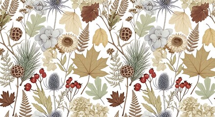 Floral pattern featuring various leaves and botanical elements