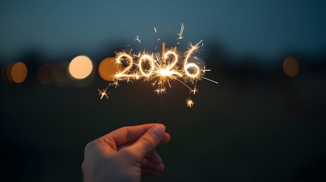 Happy New Year 2026 Sparkler Handheld at Night - Powered by Adobe