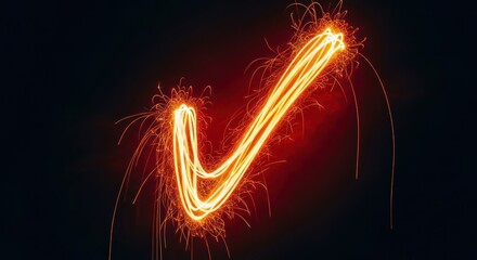 Fiery validation mark captured in stunning light painting against dark canvas