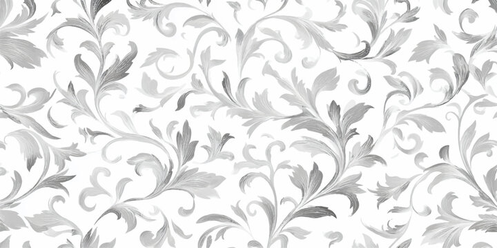 Elegant gray and white watercolor floral damask pattern seamless background texture