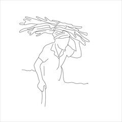 woman carrying firewood. indian women carrying wood branchs on their heads