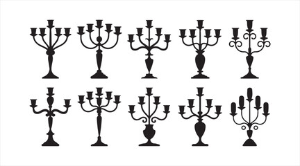 Silhouette collection of classic candelabras featuring elegant structures for event decor, illustration, and graphic design