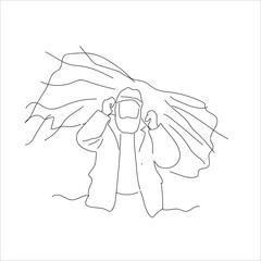 man lifting a pile of hay. line art