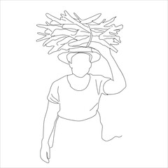 women carrying wood branchs on their heads