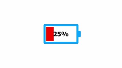 Battery icon showing 25 percent charge on white background power energy