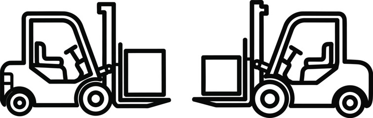 Simple black and white illustration of two forklifts facing each other