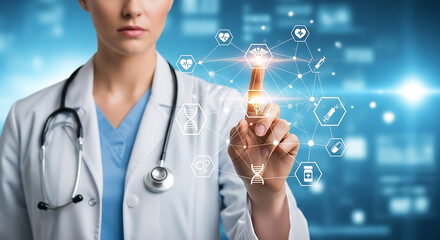 Doctor interacting with futuristic digital medical interface
