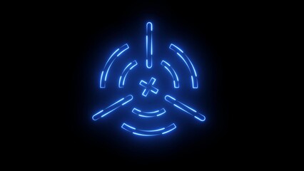 Blue Neon Target Reticle With Crosshair And Signal Waves On Black Background abstract alert
