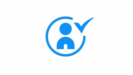Blue user icon with checkmark inside a circle on a white background person profile © Ab