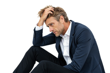 Exhausted businessman. Trouble. Exhaustion. Fatigue. Stress. Mental distress.