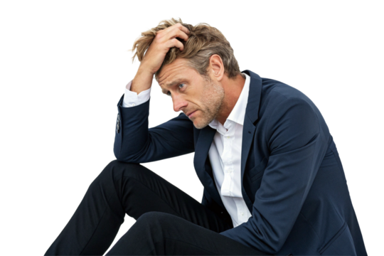 Exhausted businessman. Trouble. Exhaustion. Fatigue. Stress. Mental distress.