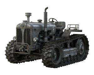 Vintage farm tractor classic agricultural crawler vehicle machine gray png isolated on transparent background