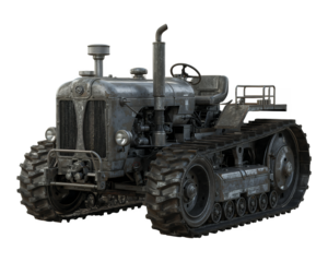 Vintage farm tractor classic agricultural crawler vehicle machine gray png isolated on transparent background