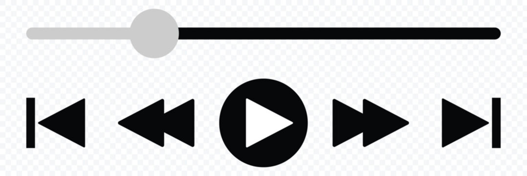 Music or video play bar icon. Audio player for songs or podcast playlist. Simple template of media device playback panel interface. Minimalist web display. eps 10