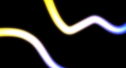 Neon colour liquid fluids light streak rays wave shaped horizontal lines on black background. Abstract glowing neon blurred lines curved lines backdrop design.
