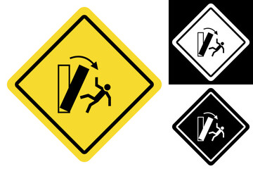 Warning sign illustrating a crush hazard from a falling object, a crucial safety symbol for workplaces and construction sites to prevent injuries and promote caution