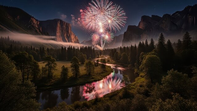 Fireworks Over Mountain Riverside Camp