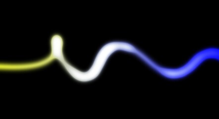 Neon colour liquid fluids light streak rays wave shaped horizontal lines on black background. Abstract glowing neon blurred lines curved lines backdrop design.