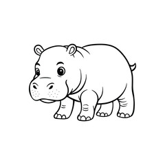 Cute Baby Hippopotamus, Adorable Line Art Animal Illustration