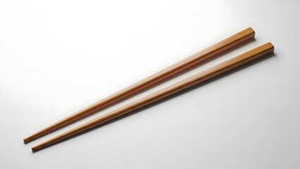 Obraz premium Elegant pair of traditional wooden chopsticks for Asian dining, isolated on a clean white background with a soft shadow