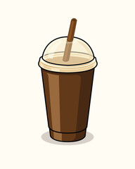 Iced coffee plastic cup with straw cartoon vector illustration
