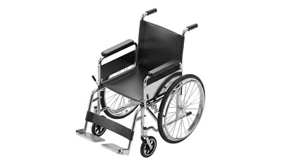 Fototapeta premium Modern Medical Wheelchair With Chrome Frame And Black Seat And Backrest On Transparent Background Clinical Equipment For Patient Mobility Assistance And Healthcare Services